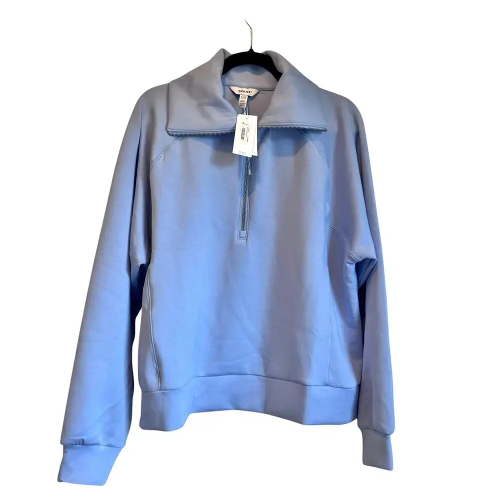 Spanx Air Essentials Half Zip Sweatshirt Long Sleeves Hydrangea Blue Size 1X NWT - Picture 6 of 14